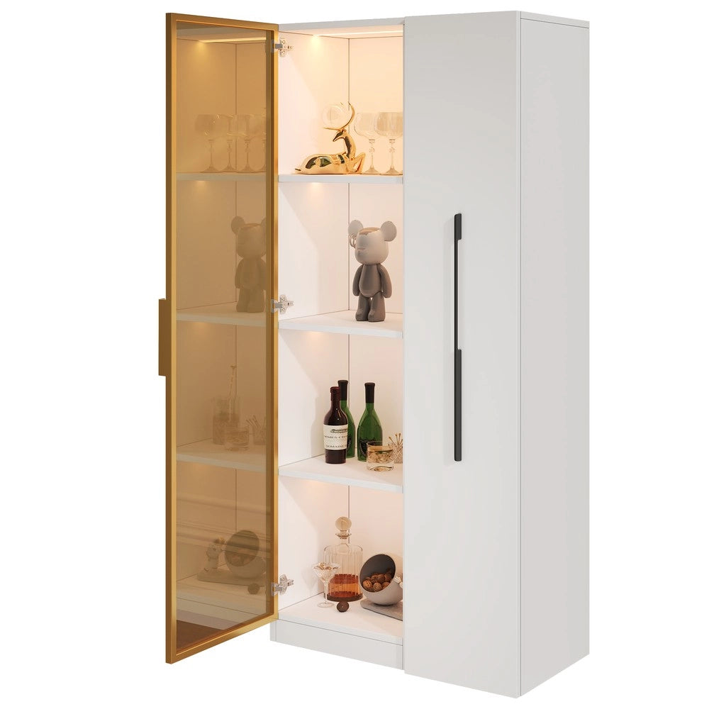 Vetrina con Ante in Vetro, Cassetti e LED ¨C Xylo ¨C 70x40x160 cm