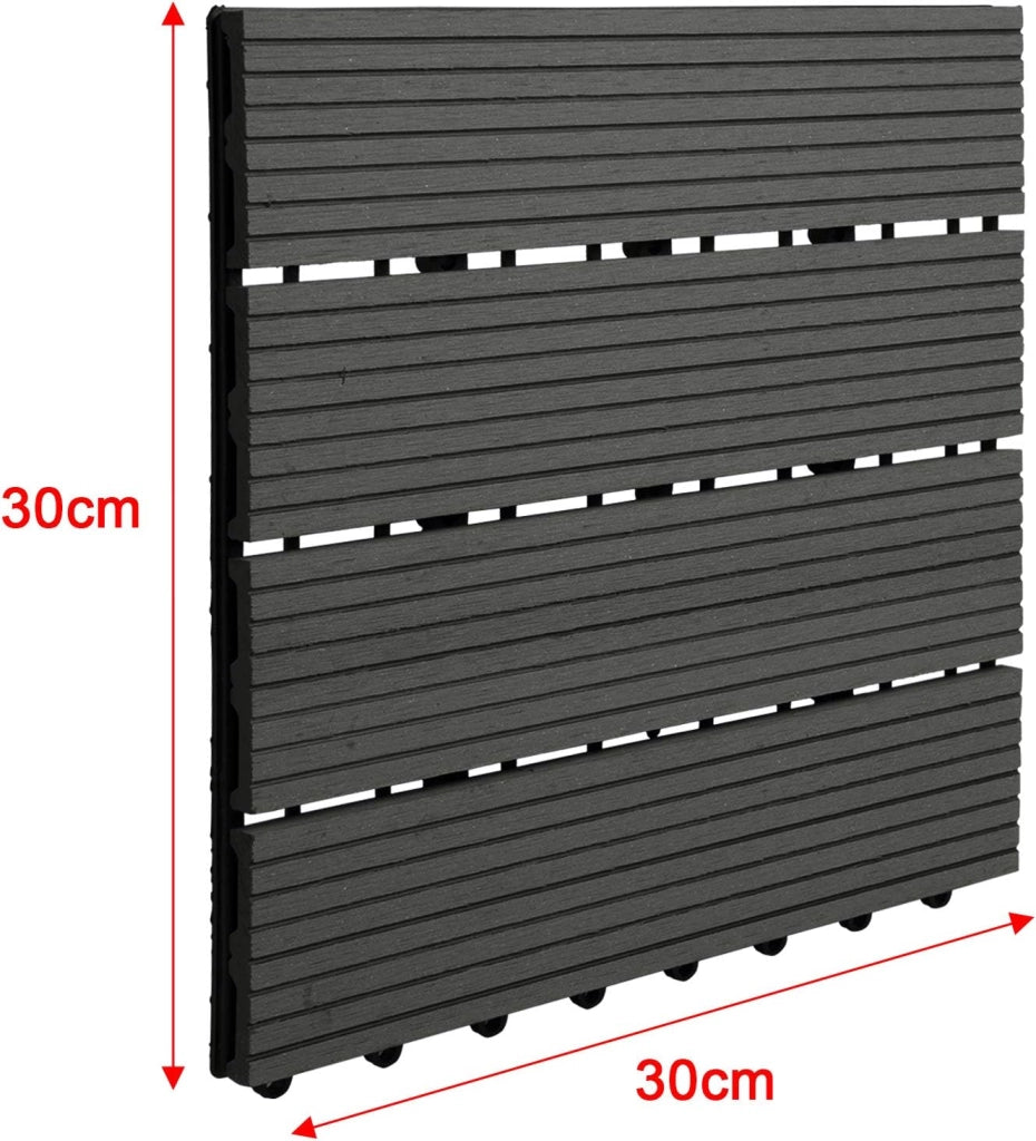 22 pezzi DIY Piastrella da giardino Terrazza Mattonelle Pavimento per casa in WPC Doghe Legno 30x30 cm Carbone-Nero