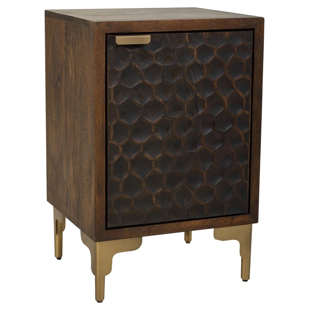 Comodino in legno e metallo con 1 porta marrone 40x35x60.