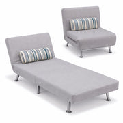 Poltrona Letto 1 Posto Schienale Reclinabile in Metallo e Tessuto 75x73x73 Salvaspazio Grigio Chiaro