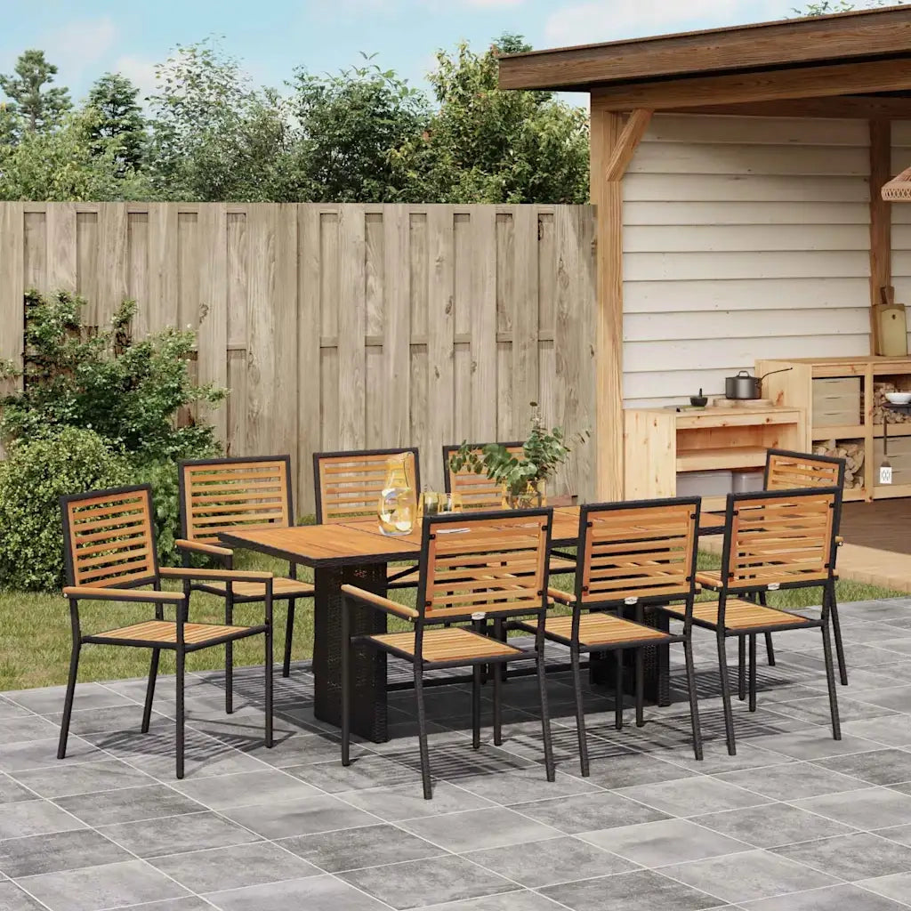 Set da Pranzo per Giardino 9 pcs Nero e Marrone polyrattan 3365452