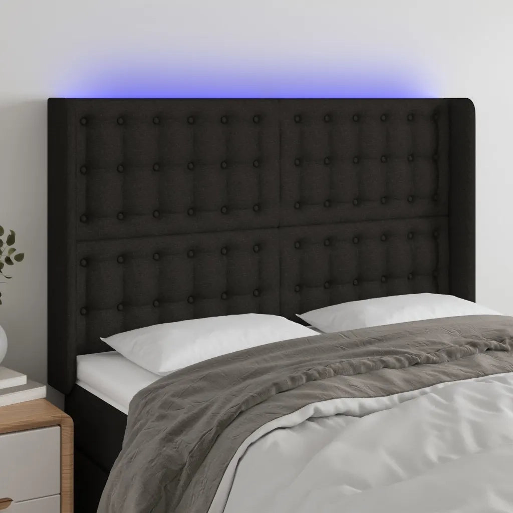 Testiera | Testata a LED Nera 147x16x118/128 cm in Tessuto