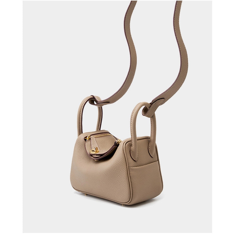 Mini borsa a tracolla Lindy in vera pelle, piccola borsa grigia