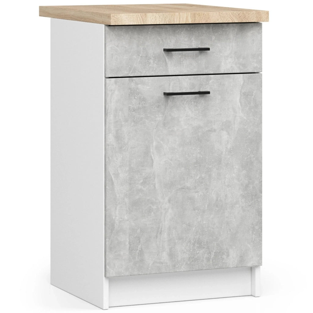 Mobile cucina modulare con piano di lavoro AKORD OLIWIA Bianco 50 cm 1 anta 1 cassetto inserto frontale Cemento 50x46x85 cm