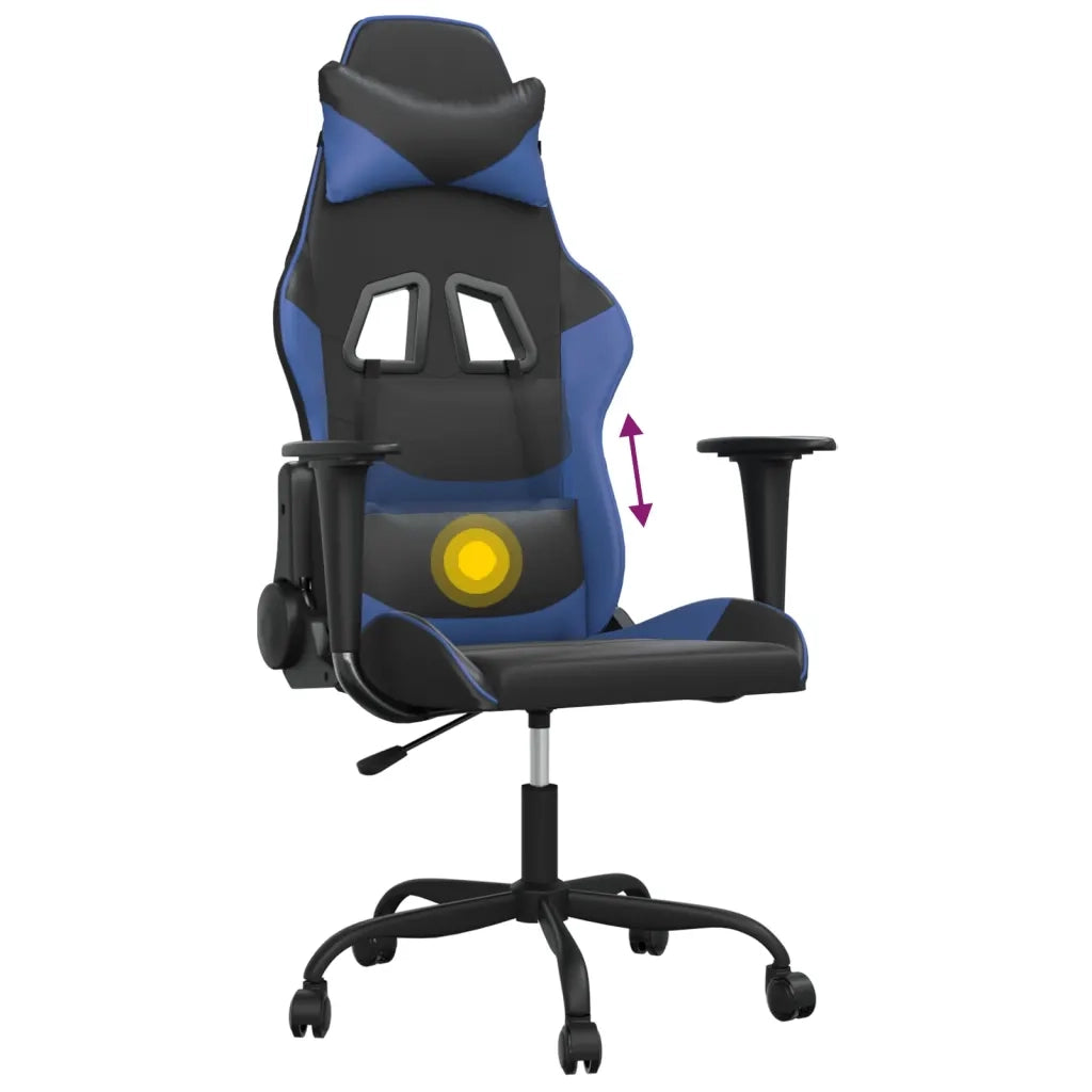 Sedia da Gaming | Sedia da e-sports Massaggiante Nero e Blu in Similpelle