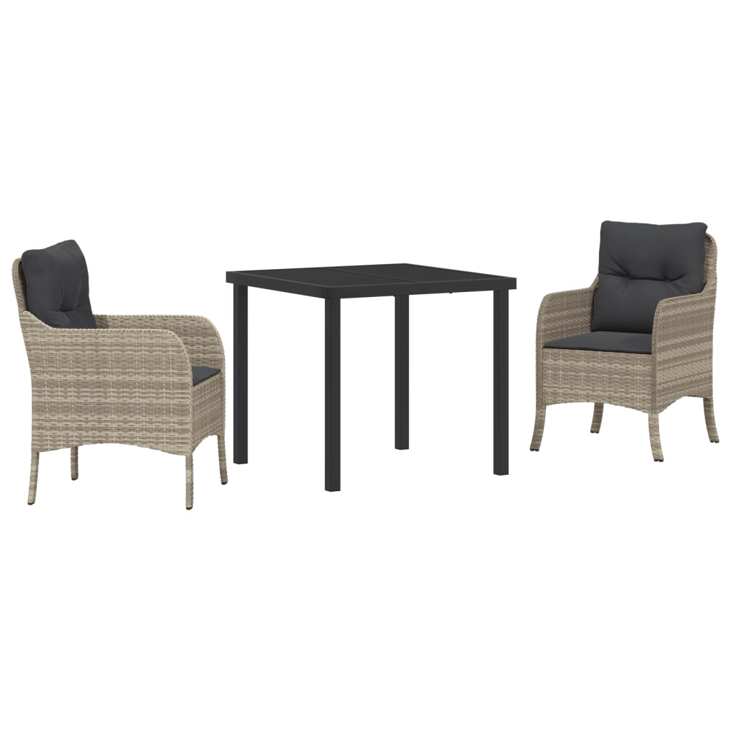 Set da Pranzo da Giardino 3 Pezzi con Cuscini Grigio Chiaro Polyrattan