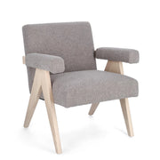 Poltrona con Braccioli in Tessuto Bouclé e Gambe in Legno - YVONNE
