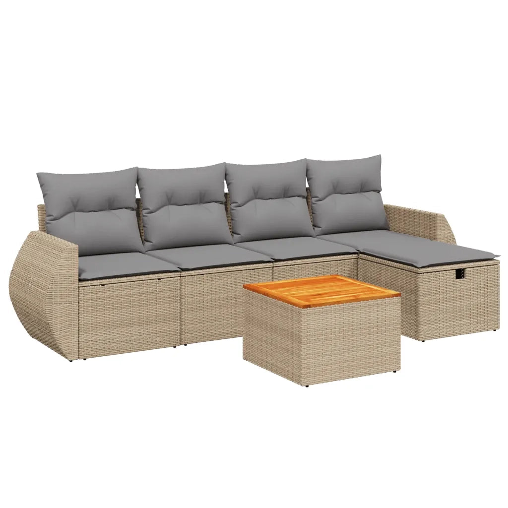 Set Divano da Giardino 6 pz con Cuscini Beige Misto Polyrattan 3265056
