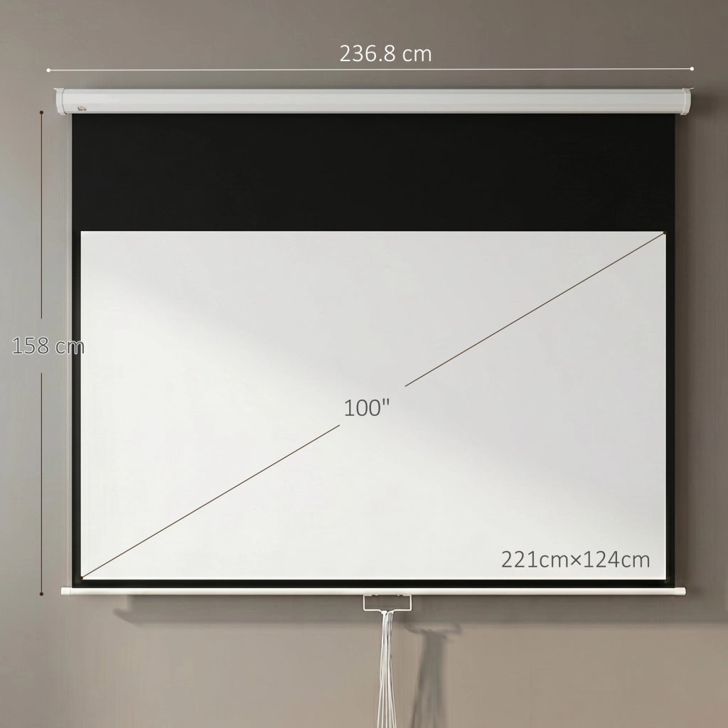 Telo per Proiettore 100" Rapporto 16:9, Fissaggio a Muro e Soffitto per Casa e Ufficio, Bianco