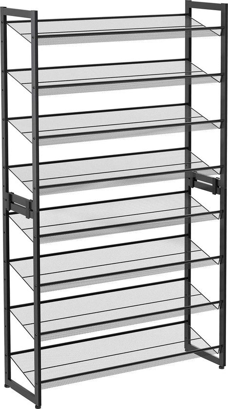 Set di due ripiani per scarpe con 8 livelli - Set di 2 ripiani per scarpe con 4 livelli - Ripiano per scarpe in metallo con grate in metallo regolabili - Nero