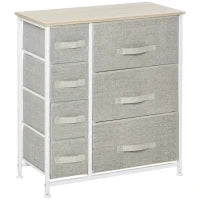 Comò 7 Cassetti in Tessuto, Mobile Portaoggetti Moderno, Struttura in Acciaio, 63,5 x 30 x 71 cm, Grigio