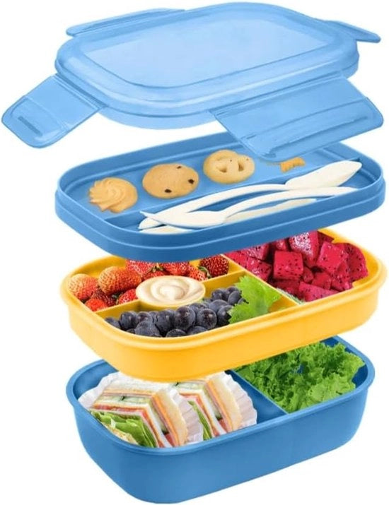 Lunchbox a doppia pila 1900ML con contenitore per preparazione pasti e utensili, 5 compartimenti, con chiusura sigillata box per conservazione freschezza BPA libera per adulti e bambini, 2 pezzi