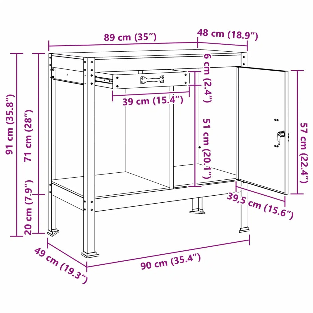 Banco da lavoro con cassetto con blocco Nero 90 x 49 x 91 cm 42020134