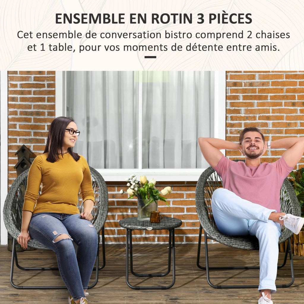 Set tavolo e sedie da giardino in resina pieghevole per 2 persone ¨C zephmum ¨C grigio