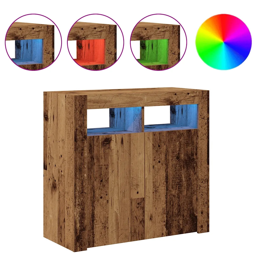Credenza con Luci LED Legno Antico 80x35x75 cm in Truciolato