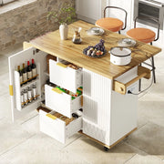 Carrello Cucina con Set Sgabelli Bar ¨C Minimal ¨C Bianco Effetto Legno