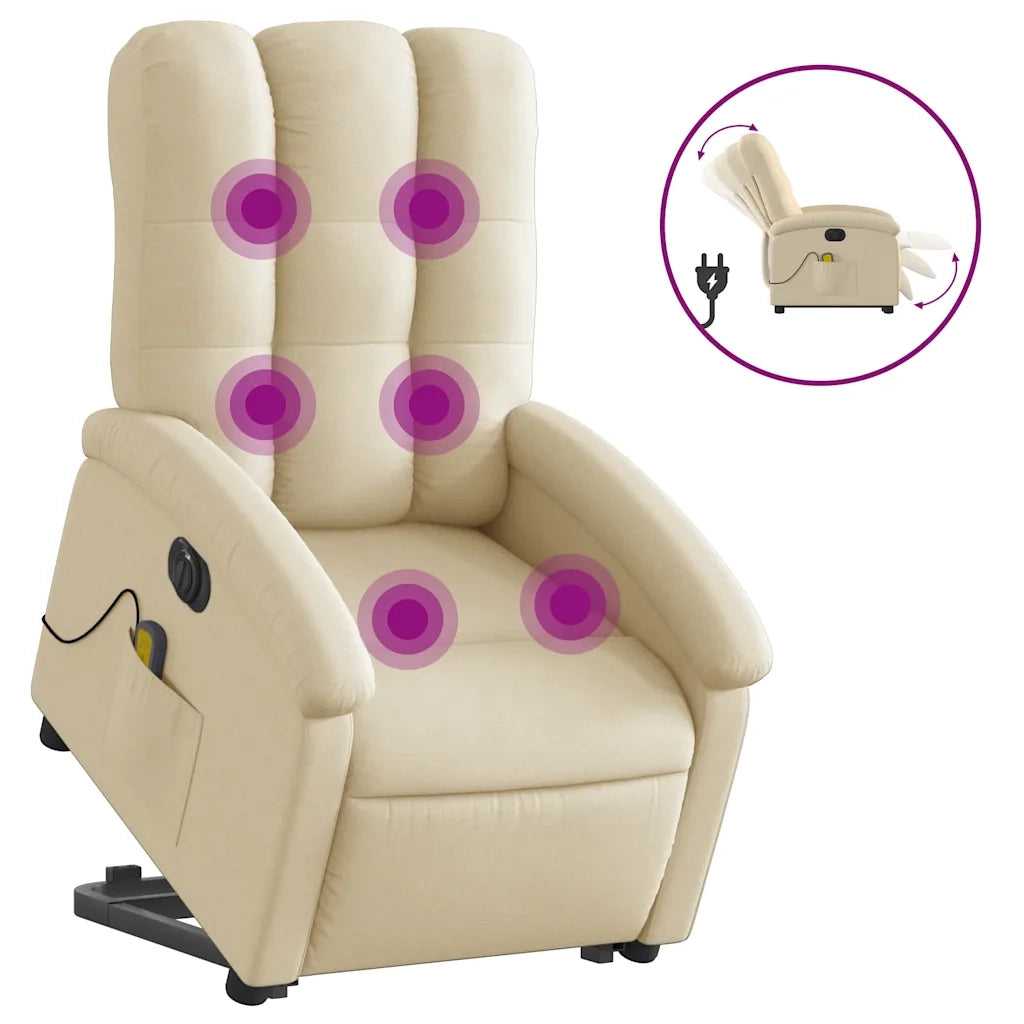 Poltrona Alzapersona Massaggiante Elettrica Crema in Tessuto 3204137