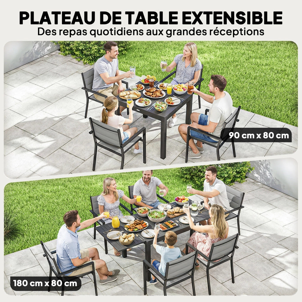 Tavolo da pranzo allungabile con sedie ¨C zephmum ¨C grigio 90x180x75 cm