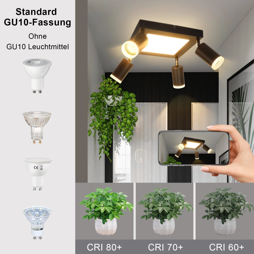 ZMH Faretto da soffitto 4 lampadine GU10 3000k 20W lampada da cucina nera lampada da corridoio girevole bianco caldo