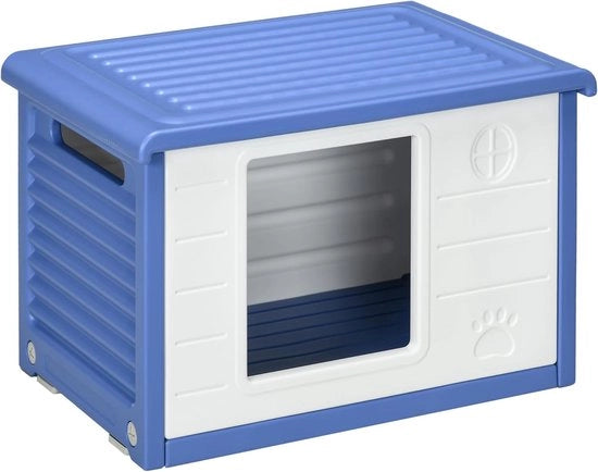 Recinzione per cani per esterno, recinzione per cuccioli di cane, in plastica, casa per cani con aperture di ventilazione impermeabili all'acqua, dimensioni 60 l x 42 p x 40 h cm, blu e bianco