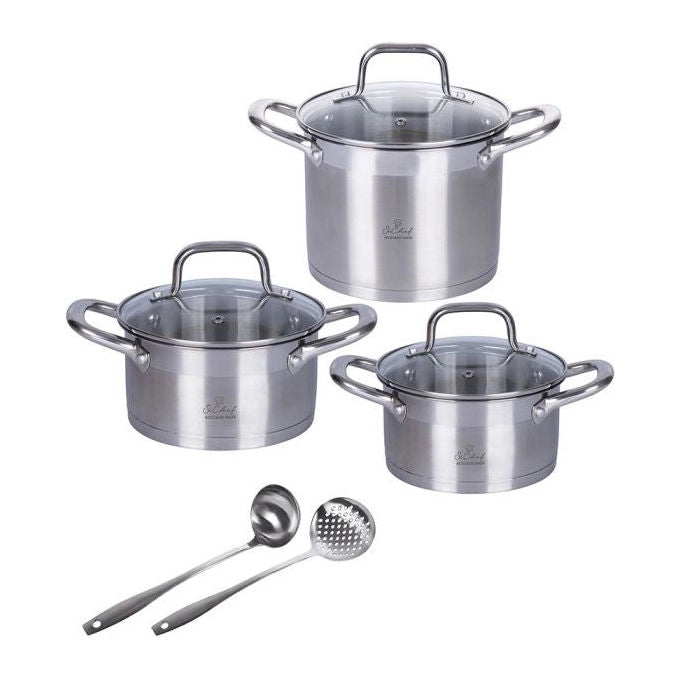 Castey batteria da cucina 8 pezzi, acciaio inox 18-10, antiaderente senza PFOA, grigio, induzione, manico estraibile