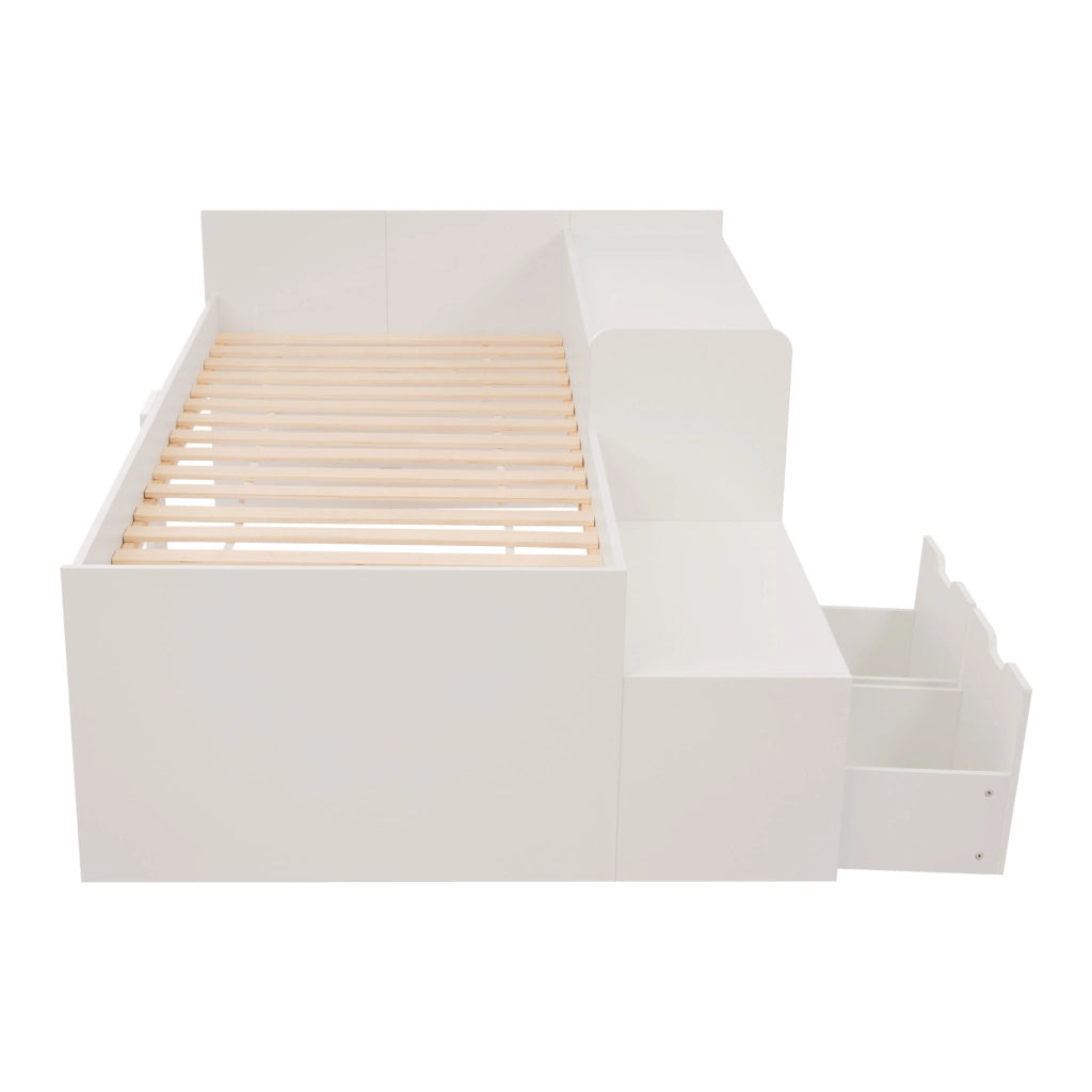 Letto Combinato 90 x 200 cm - Scrivania; 2 Cassetti e Sponda - in Legno e MDF - Bianco