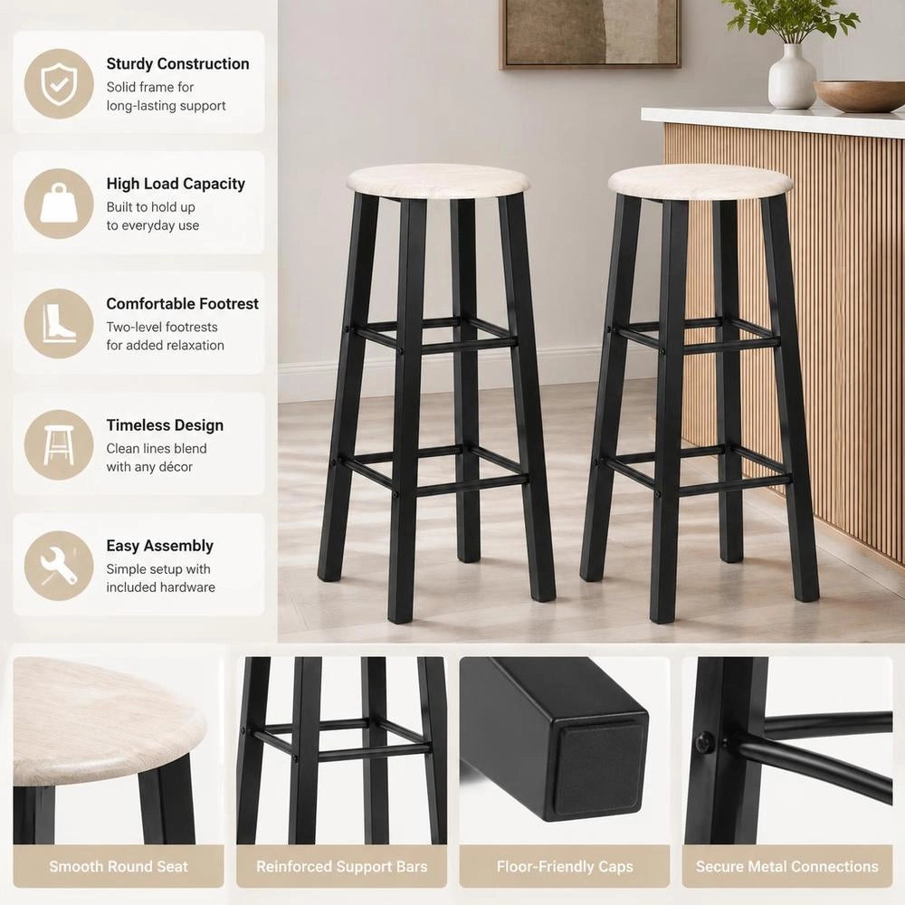 Bar Stools, 2 Pieces, Black MDF