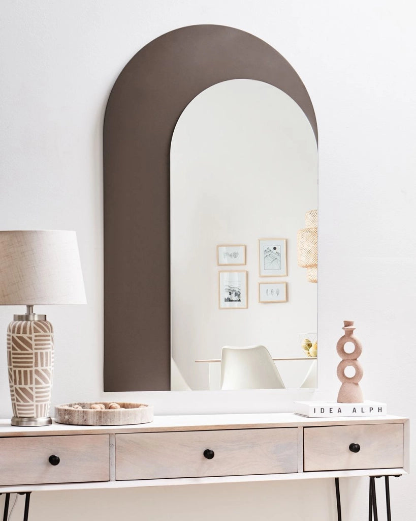 Specchio da parete marrone 58 x 99 cm forma ovale appeso decorazione corridoio