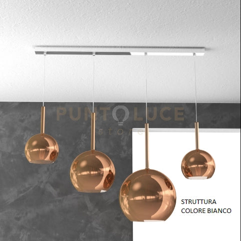 SOSP. BIANCO RETTANGOLARE 4 LUCI VETRI (1 GRANDE+1 MEDIO+2 PICCOLO) TUTTI RAME 1155BI-S4 RMIX-RA