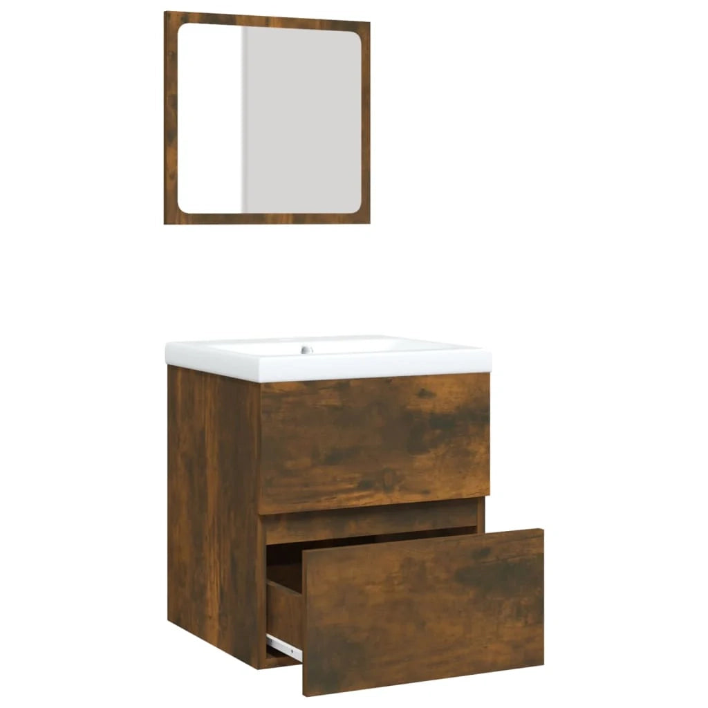 Mobile lavabo con lavabo e specchio 41 x 38,5 x 45 cm finitura rovere affumicato 02_0006643