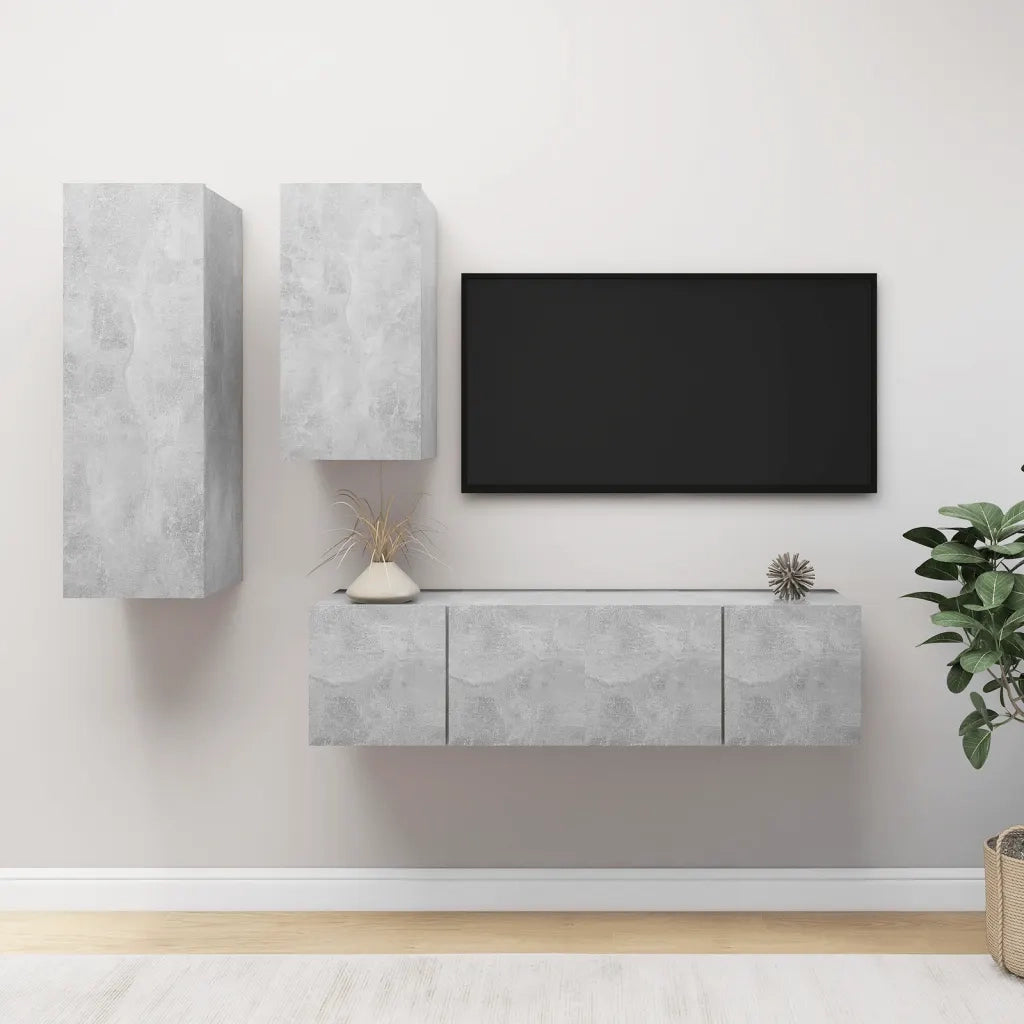 Set di Mobili Porta TV 4 pz Grigio Cemento in Legno Multistrato 3079151