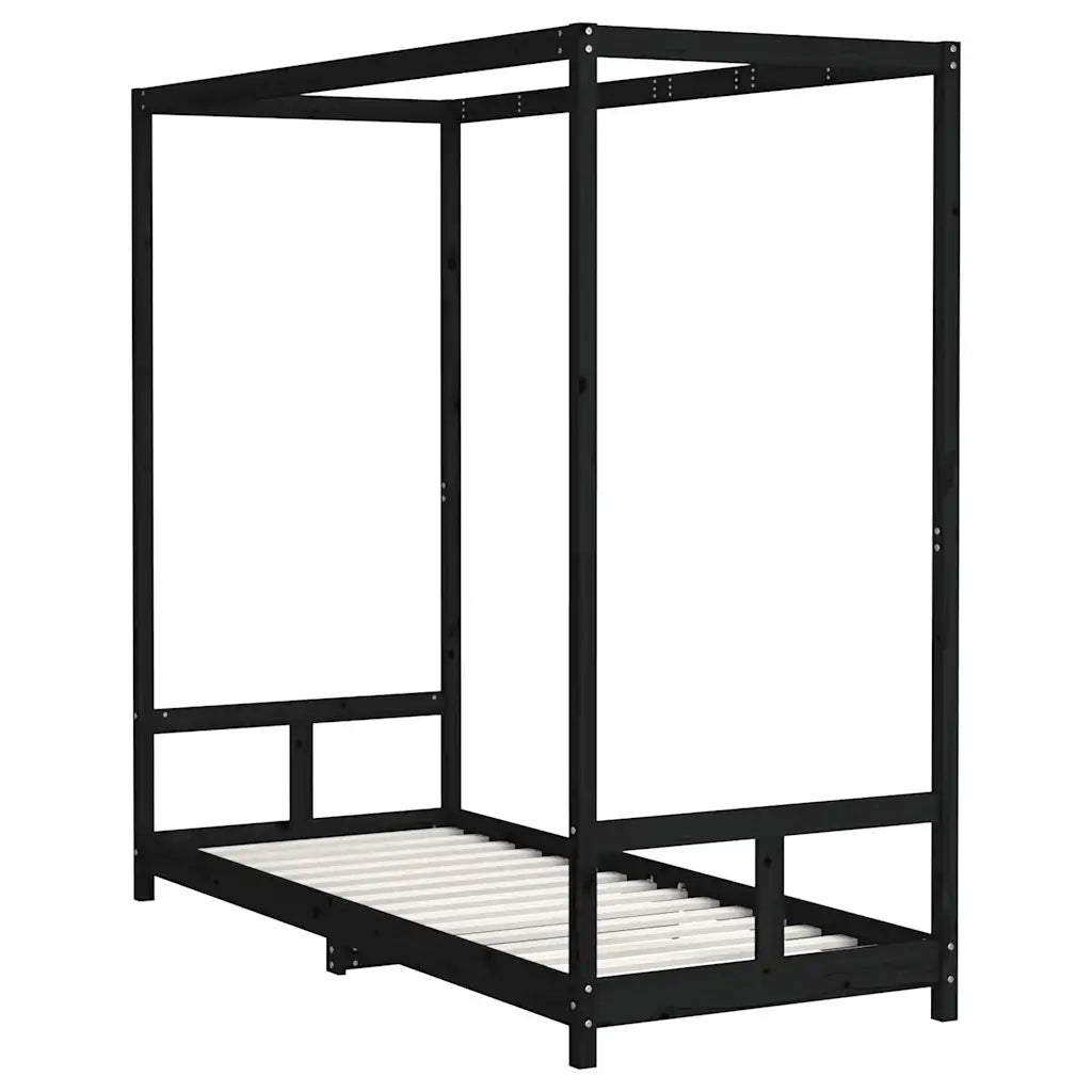 Giroletto per Bambini-Struttura Letto Bambini Nero 80x200 cm in Legno Massello di Pino 144498