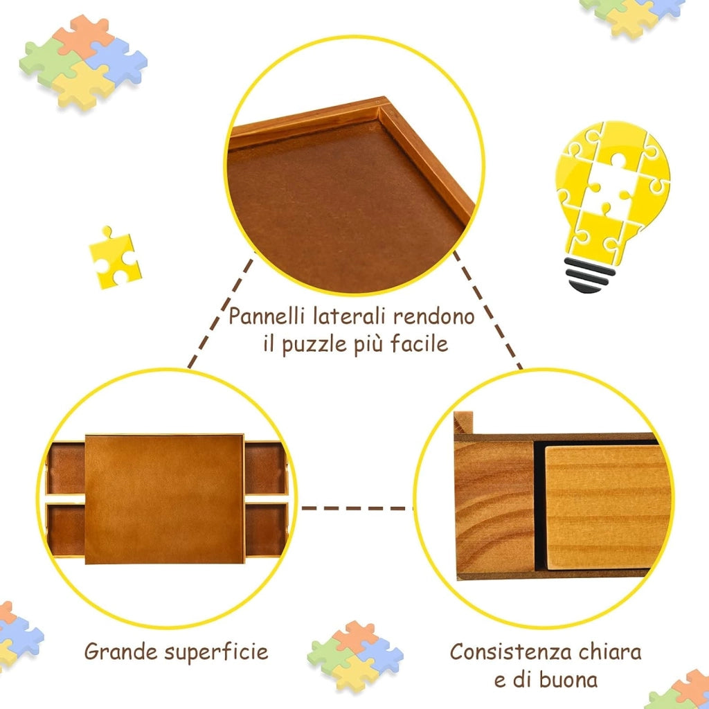 Tavolo puzzle con 4 cassetti, piattaforma puzzle fino a 1000-1500 pezzi, tavola puzzle in legno, tavola puzzle con superficie di lavoro piana, 80 x 65 cm
