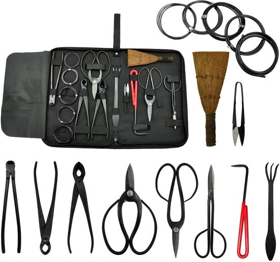 Kit di giardinaggio bonsai - 16 pezzi con 4 paia di forbici, 3 pinze, 1 uncino, 1 vanga, 1 spazzola, 5 fili, decorazioni per giardinaggio per donne e uomini