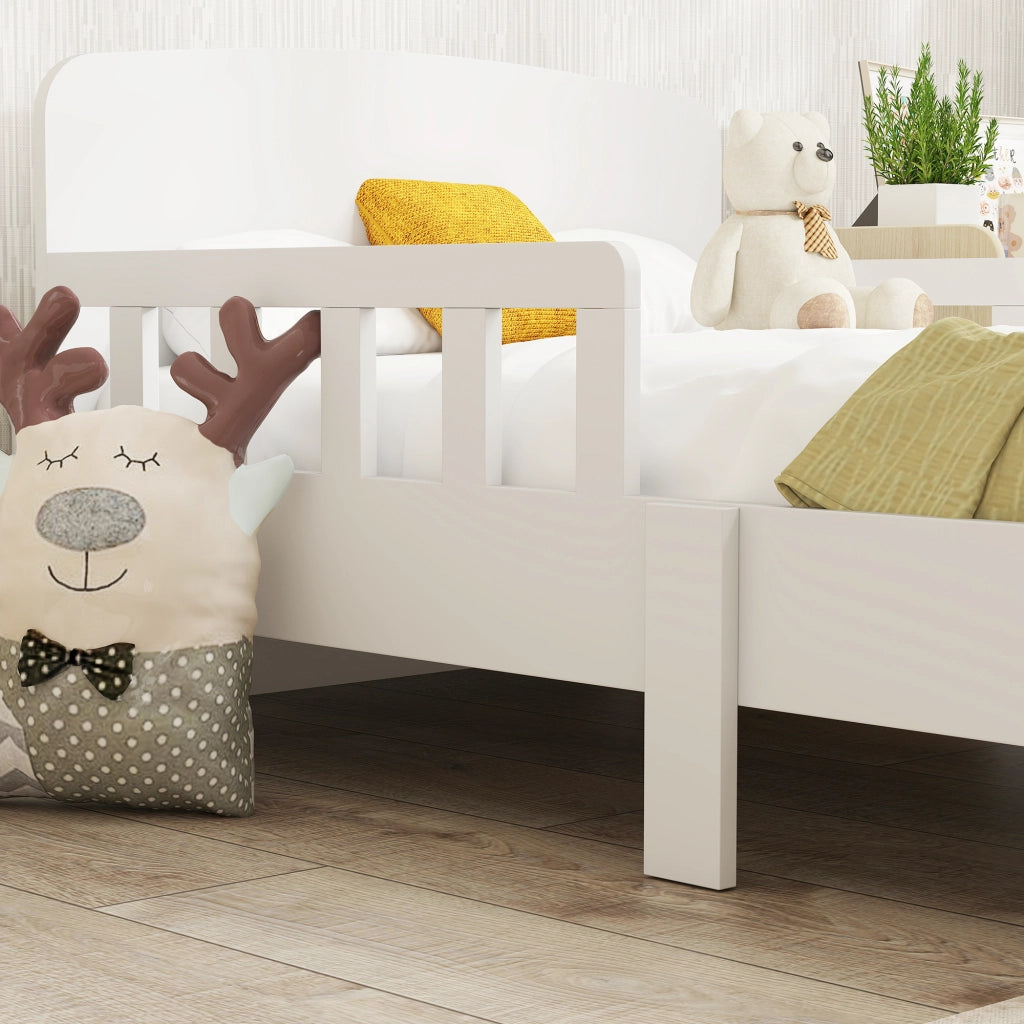 Letto per Bambini 3-8 Anni Basso con Sponde Laterali e Bordi Lisci ¨C Minimal ¨C Legno Bianco 143.5x74.2x54 cm