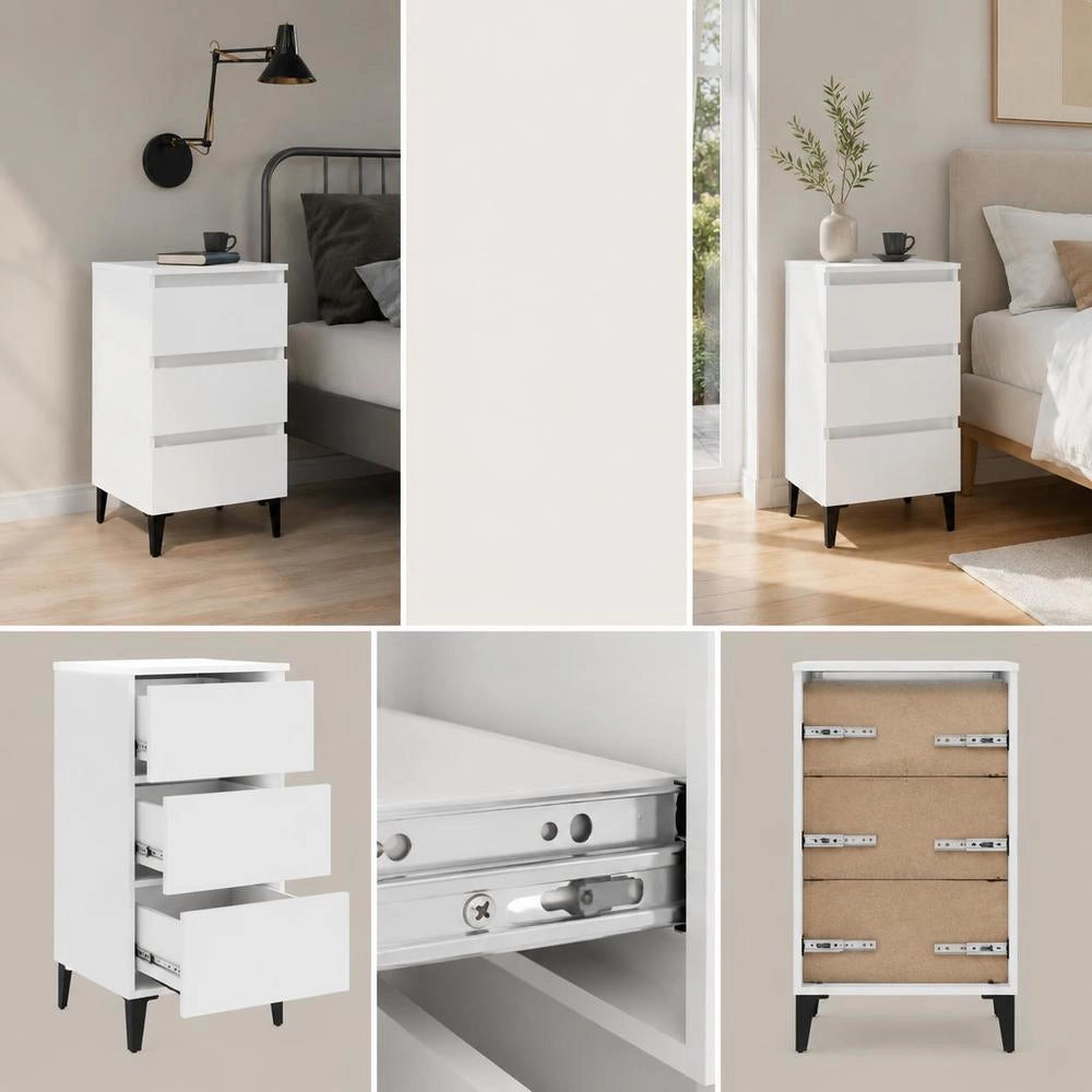 Bedside Table With Metal Legs White 40x35x69 Cm