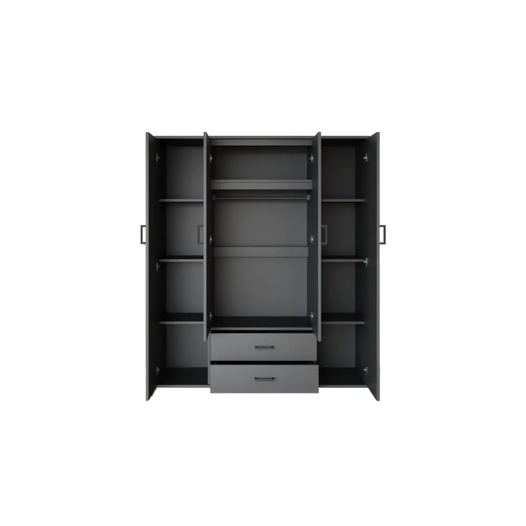 Armadio TOM – 4 porte con specchi – Colore grigio antracite – L160 cm – Design moderno e grande capacità di stoccaggio