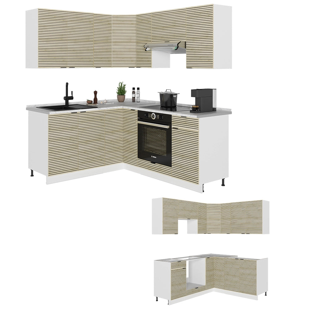 Vicco Cucina angolare completa Pannello di quercia/bianco 160 x 190 cm , PL Rovere