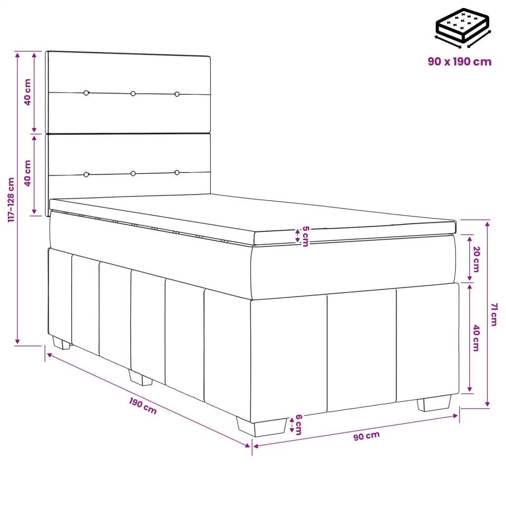 Letto box spring con materasso Crema 90 x 190 cm Tessuto 3454034