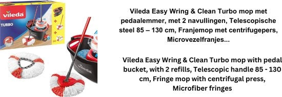 Asciugamano e pulitore Easy Wring & Clean Turbo con pedale, con 2 manubri, Asta telescopica 85 – 130 cm, Scopa a centrifuga con microfibra 2in1, Mop e pedale, grigio