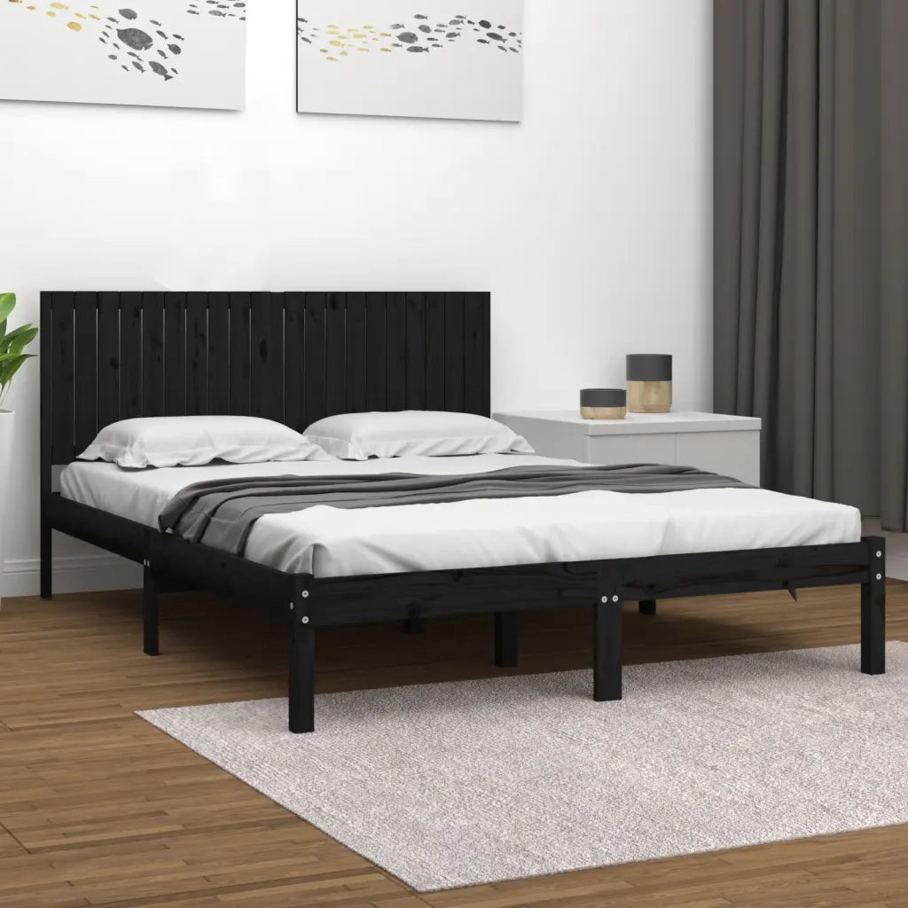 Giroletto-Struttura Letto Nero in Legno Massello di Pino 200x200 cm 152613