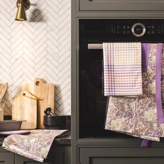 Set di 2 Asciugamani di Cotone Riciclati con Disegno Gingham - Doni per la Cucina e la Cucina