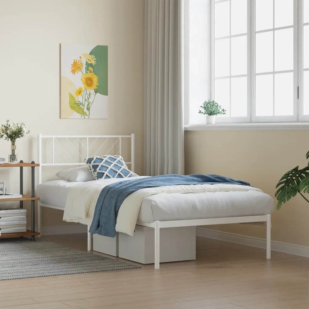 Giroletto con Testiera-Struttura Letto con testiera Metallo Bianco 90x190 cm 569624