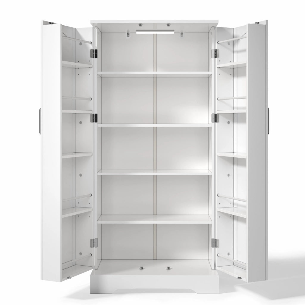 Credenza da cucina bianca 60x35x128 cm in MDF e PB con luce LED sensor e ripiani regolabili