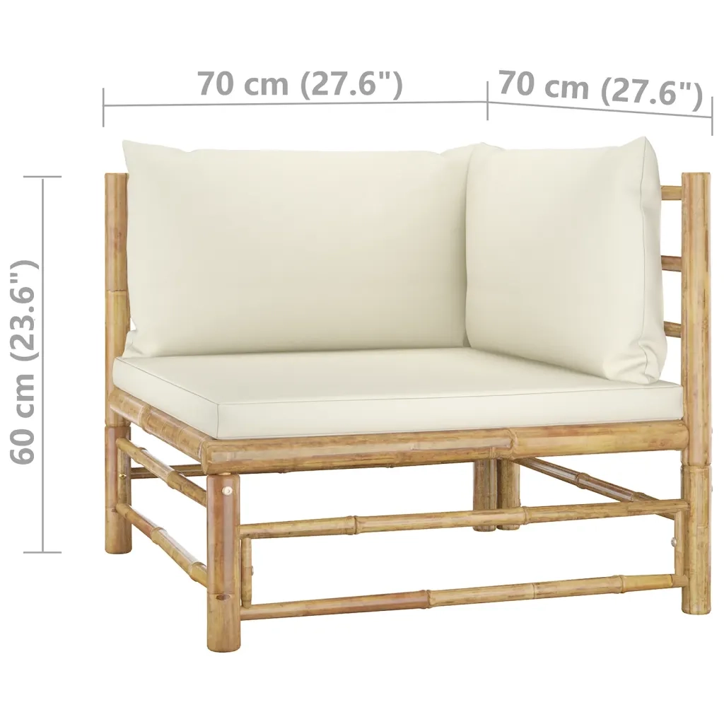 Set Salotto da Giardino 5pz con Cuscini Bianco Crema in Bambù 3058241