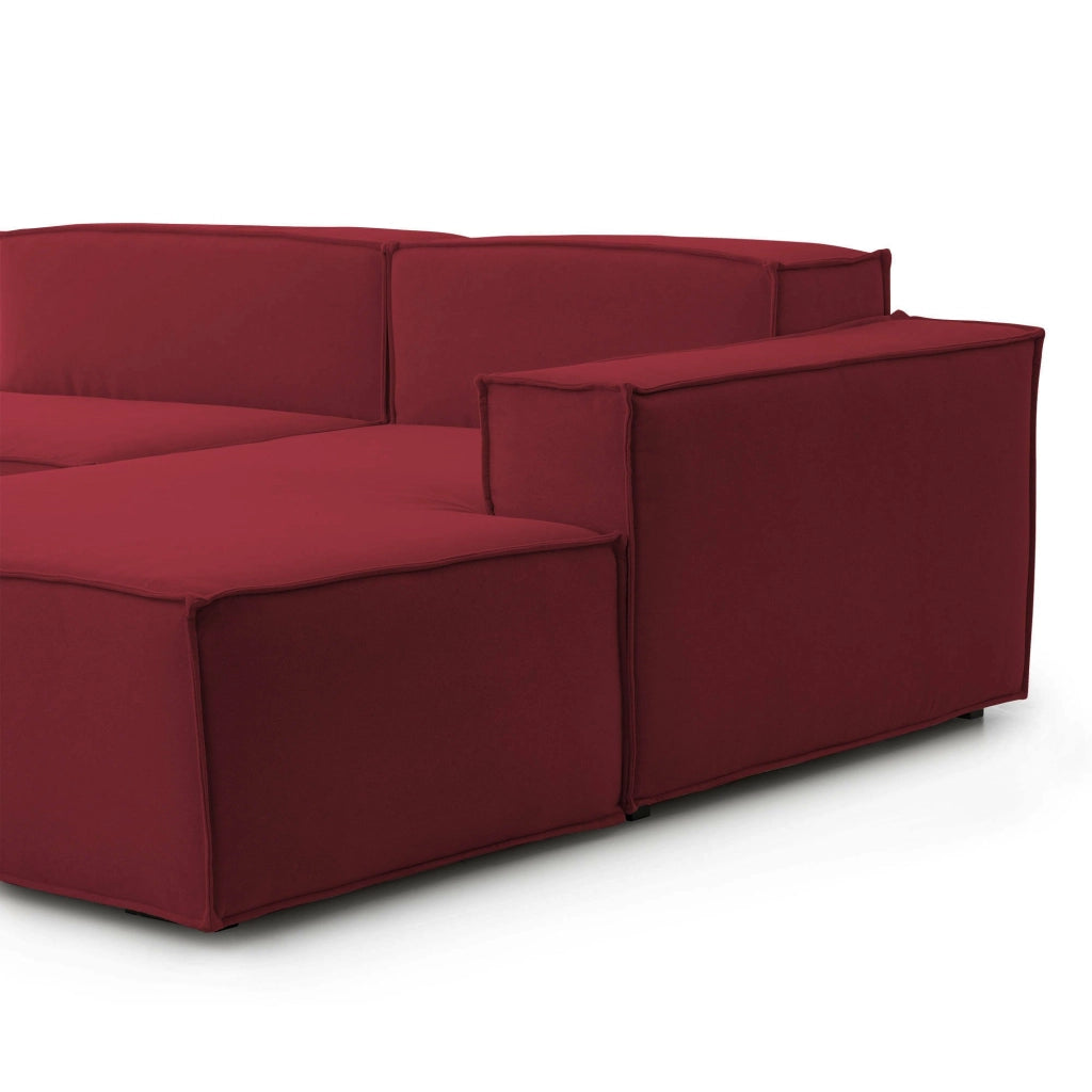 Divano fisso Ameli, Divano componibile a 2 posti large con penisola destra, Made in Italy, SofÒ  moderno in tessuto, Cm 240x170h70, Rosso