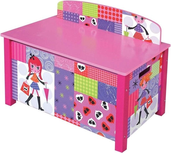 Cassa di gioco in legno rosa - Grande cassettino di conservazione per giocattoli per bambine 67x37x495 cm