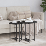 Set di 2 Tavolini in Legno di Quercia Nero e Metallo