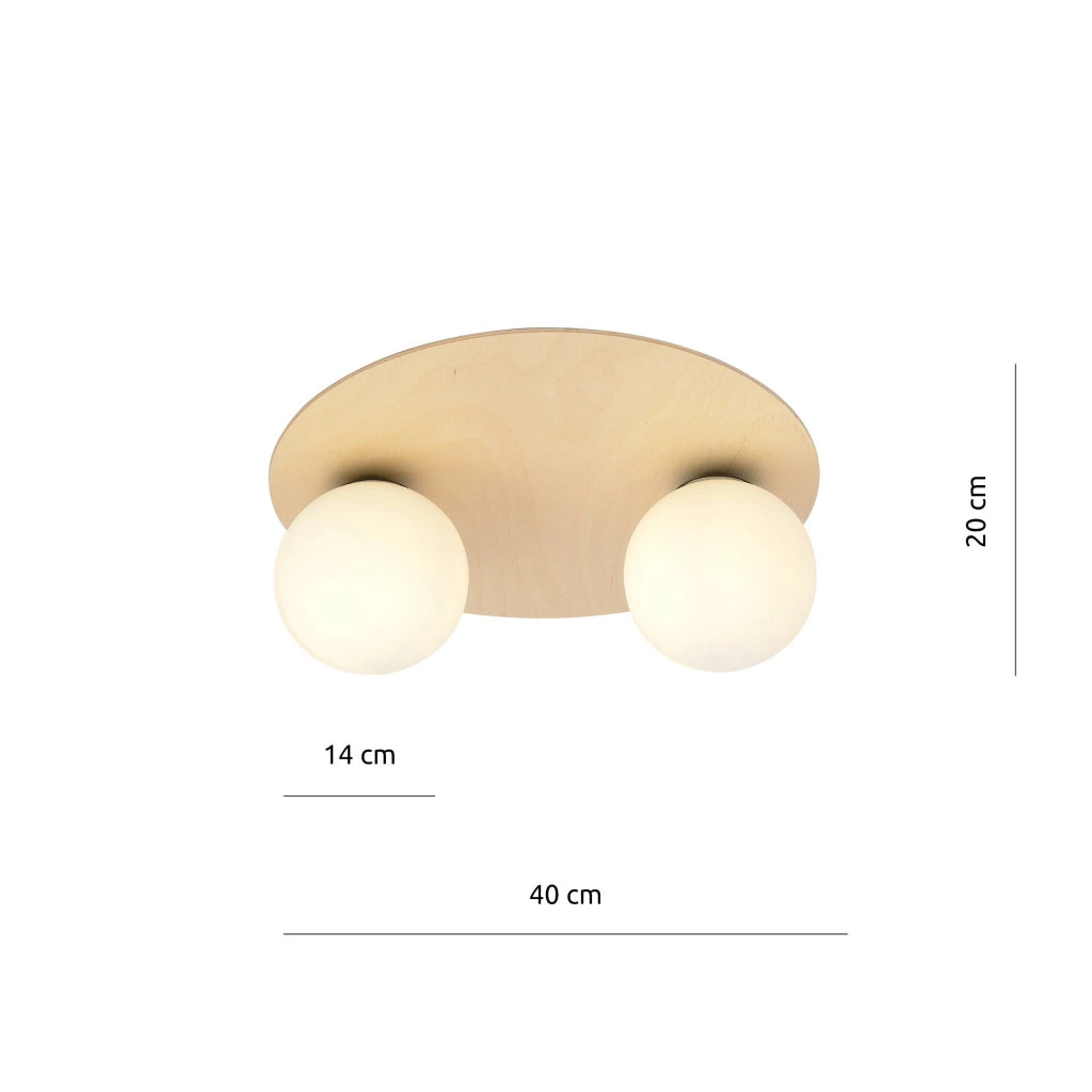 Plafoniera Emibig Kenzo 2 luci E14 legno chiaro vetro