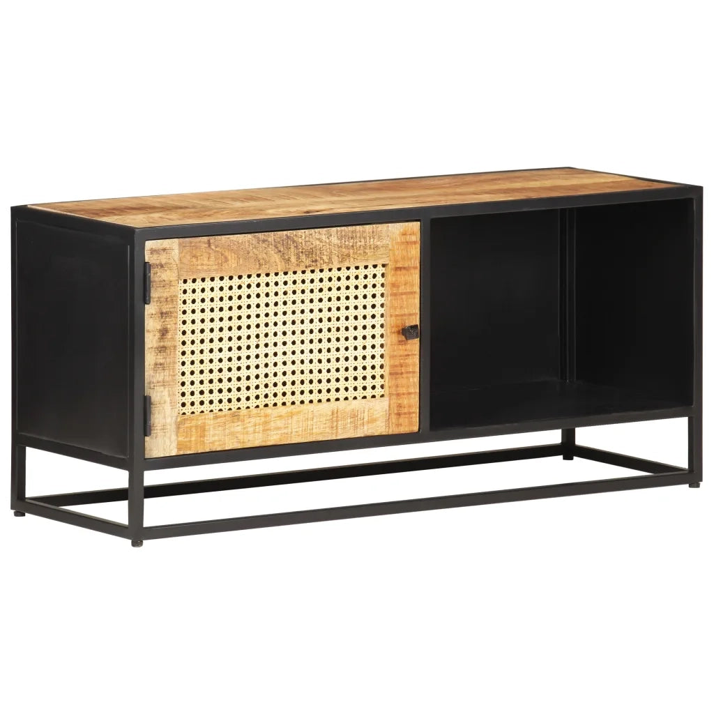 Mobile Porta TV 90x30x40 cm in Legno di Mango Grezzo e Canna 323144